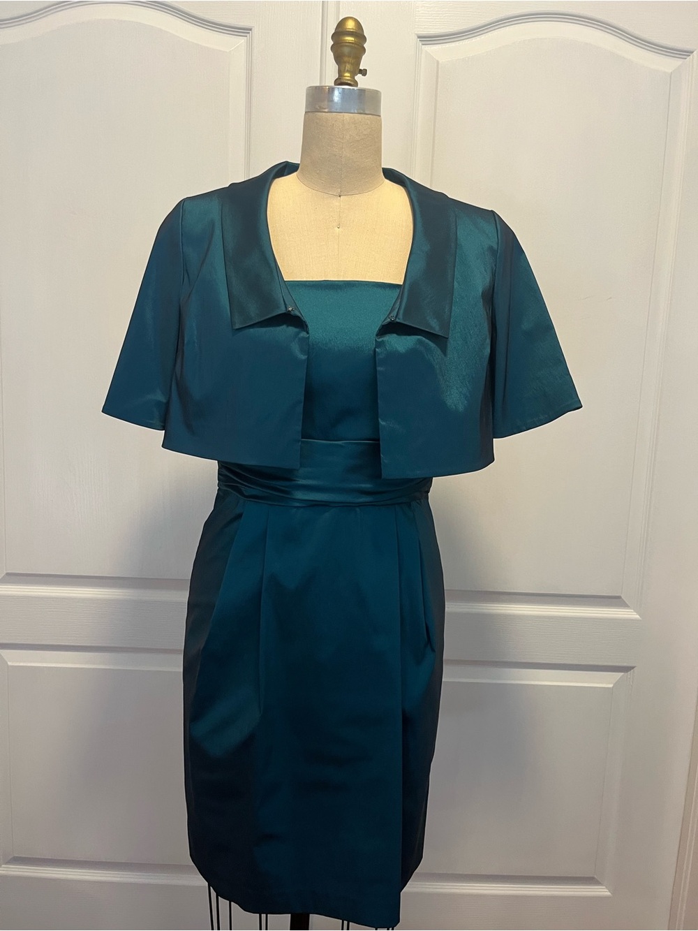 Alex Evenings Teal Satin Spaghetti-Strap Mini Dress